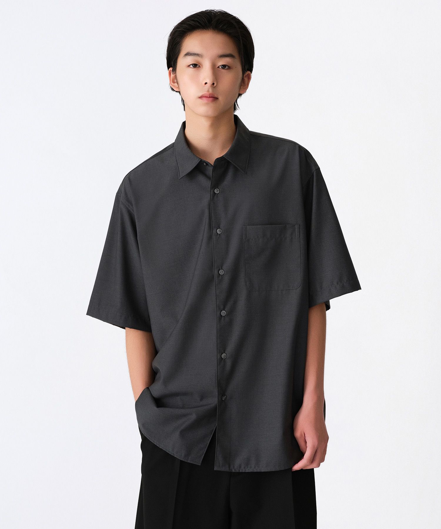 ★MUSINSA STANDARD★ Relaxed Wool Like Shirt Charcoal Grey M MUSINSA | MUSINSA STANDARD Relaxed Wool Like Short Sleeve