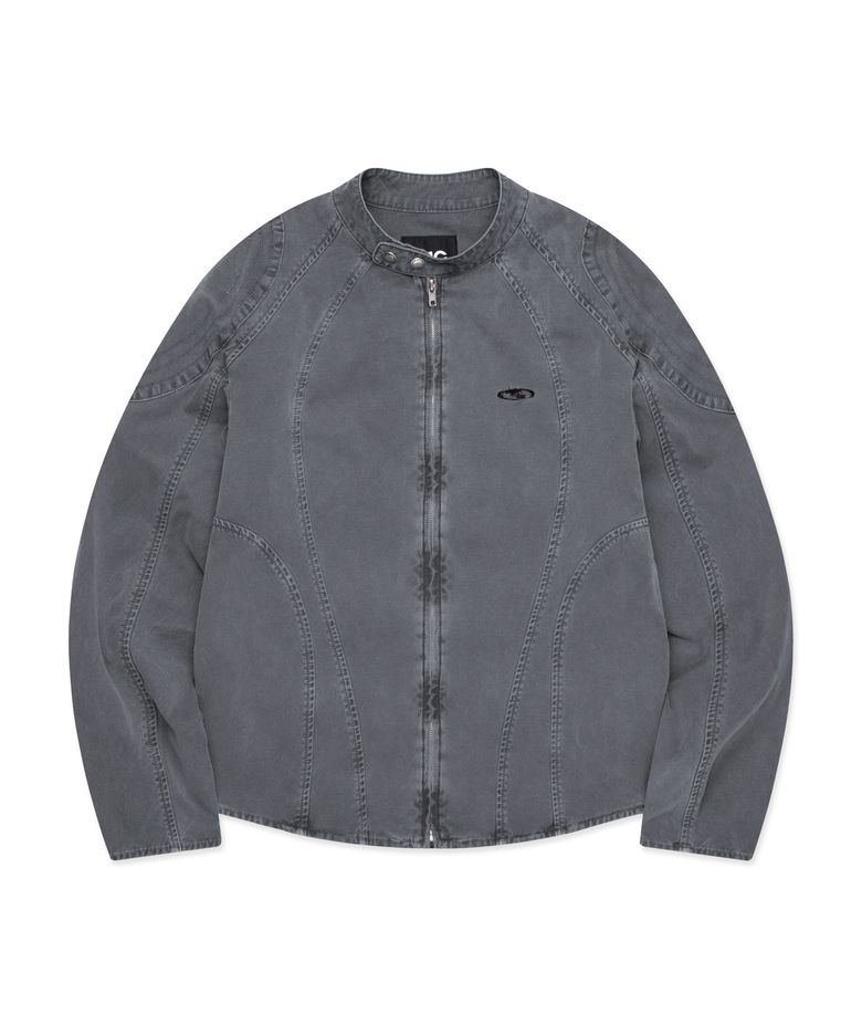 PIGMENT DYED OVAL GLOBE BIKER JACKET gray