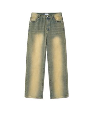 87-STAN182 헤비 워싱 와이드 데님팬츠 딥옐로우