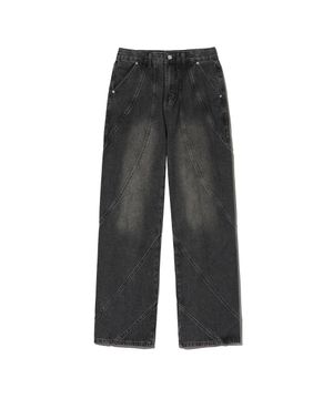 87-STAN186 노멀 워싱 커브드 라인 와이드 데님팬츠 빈티지 블랙