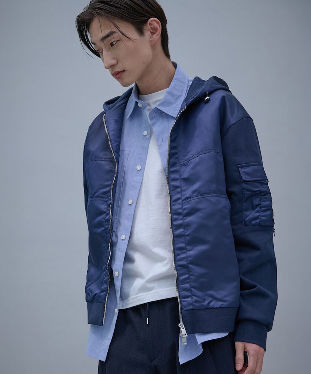 시프트지(SHIFT.G) Woven Mix Hood zipup  Navy