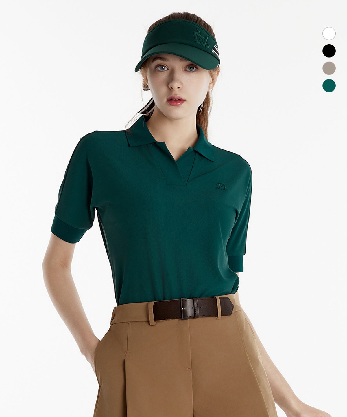 듀빅(DUVIK) 여성 가오리핏 오픈카라 반팔티셔츠 DE1WTS112