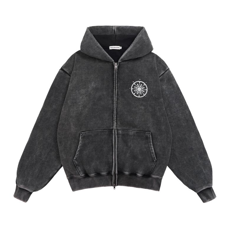 ETHINIC STUD ZIP HOODIE BLACK