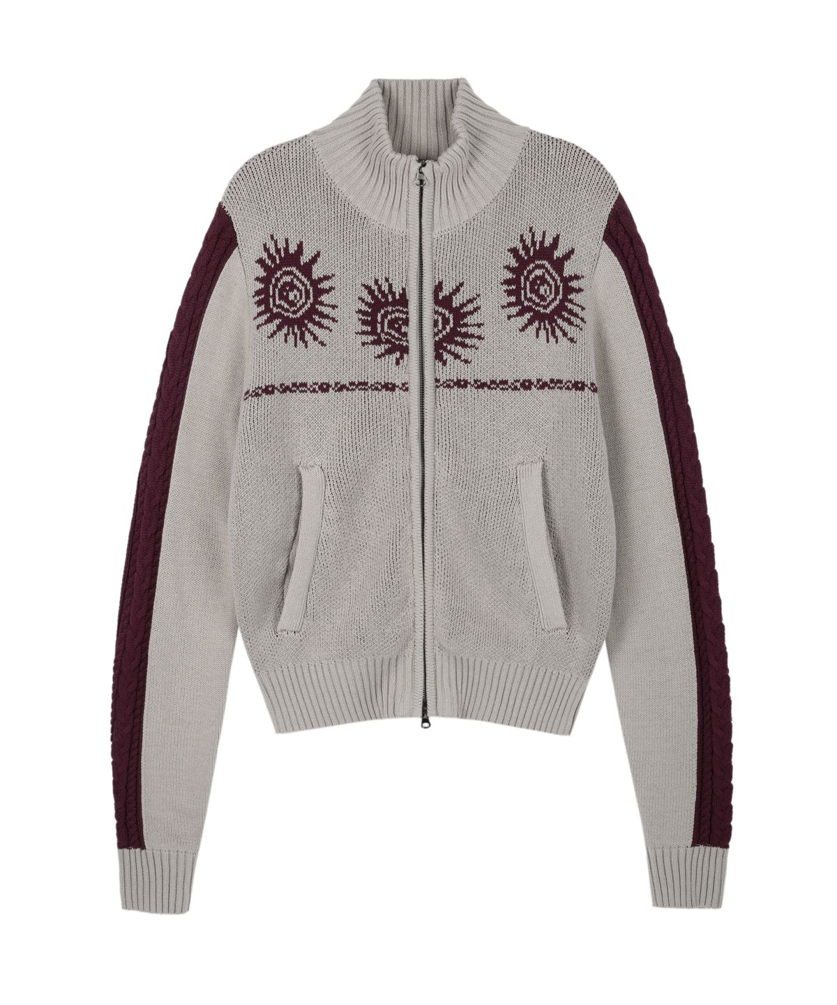아캄(AAKAM) Sun Jacquard Zip-Up Sweater (Light Gray)