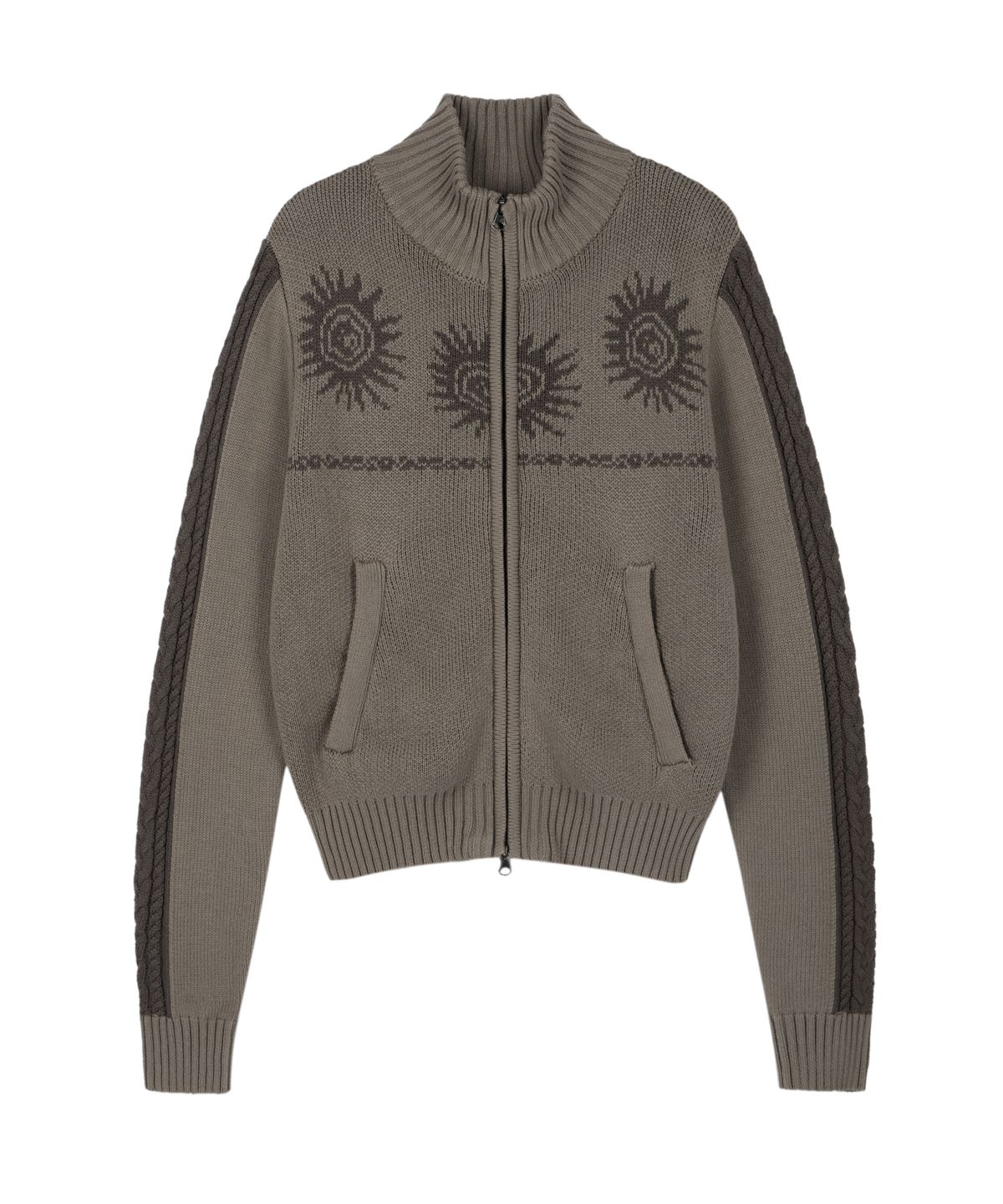 아캄(AAKAM) Sun Jacquard Zip-Up Sweater (Brown)