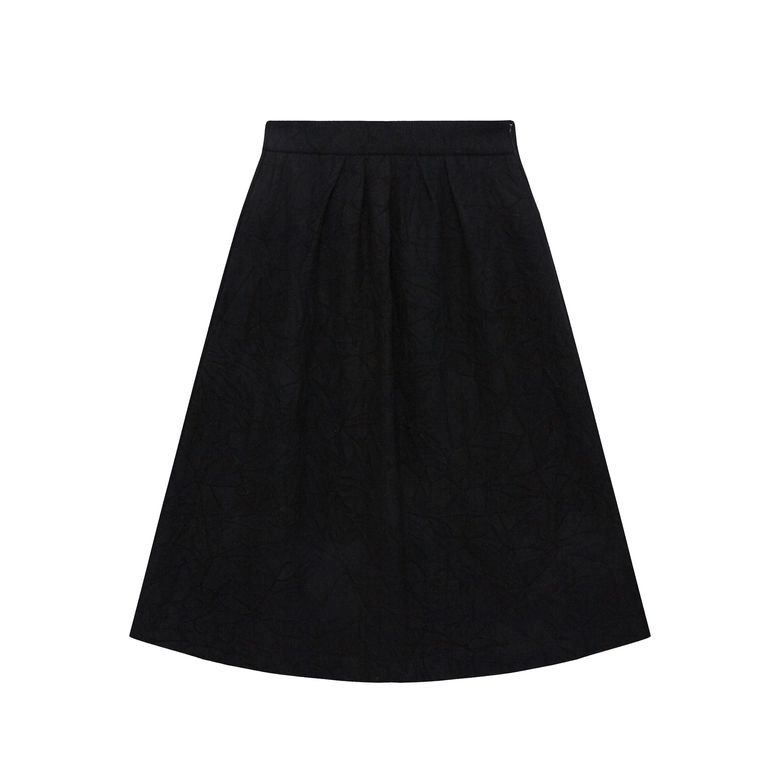 울 블렌드 턱 스커트(BLACK)