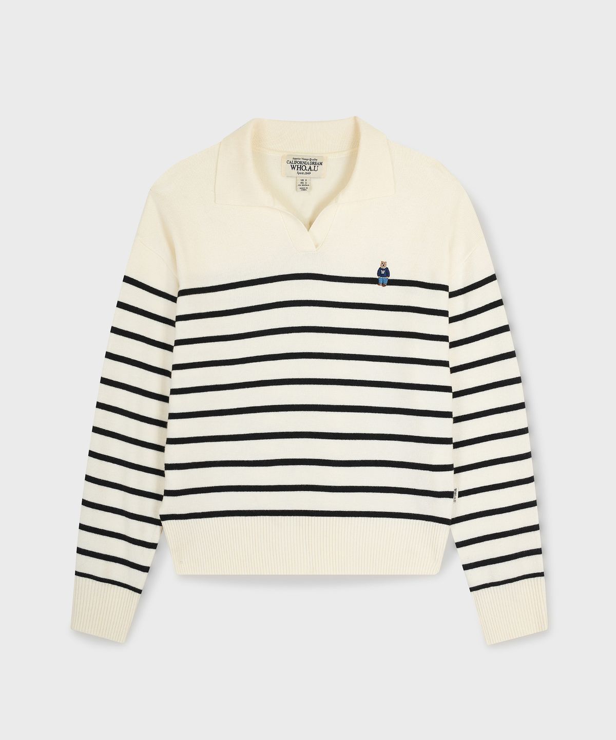 후아유(WHO.A.U) Steve Open Collar Stripe Pullover / WHKAG2343F