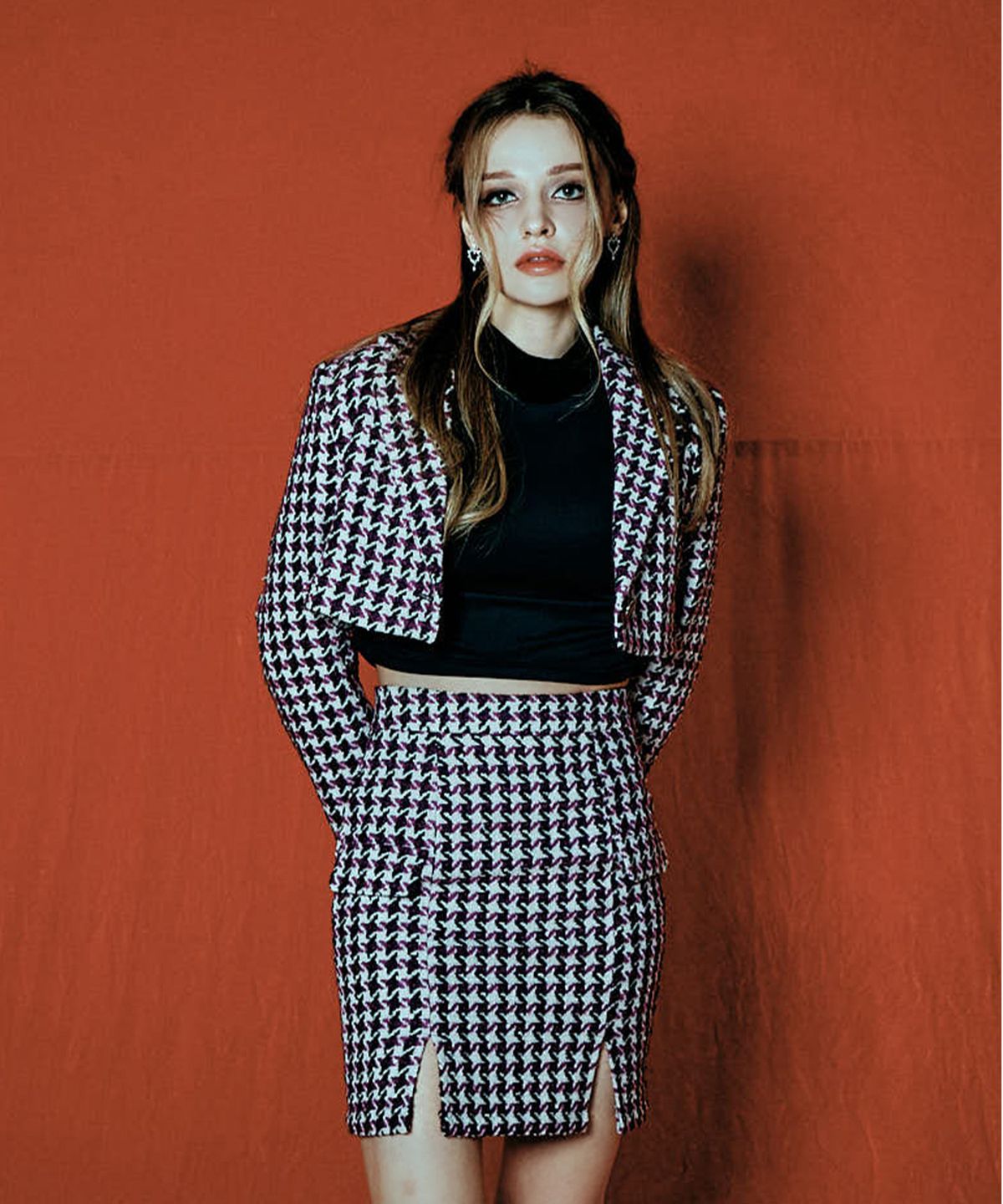 비아락테아(VIA LACTEA) h-line hound tooth pattern mini skirt