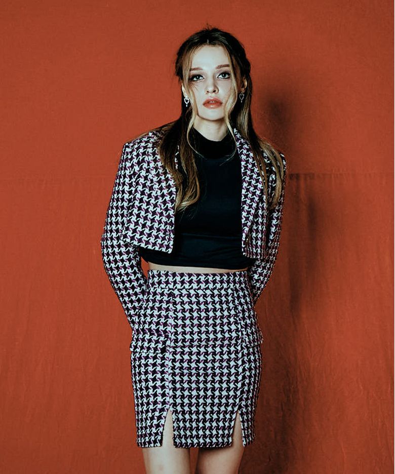h-line hound tooth pattern mini skirt