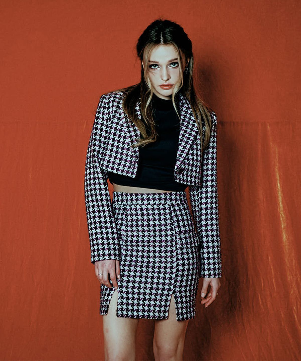 비아락테아(VIA LACTEA) hound tooth pattern one crop jacket