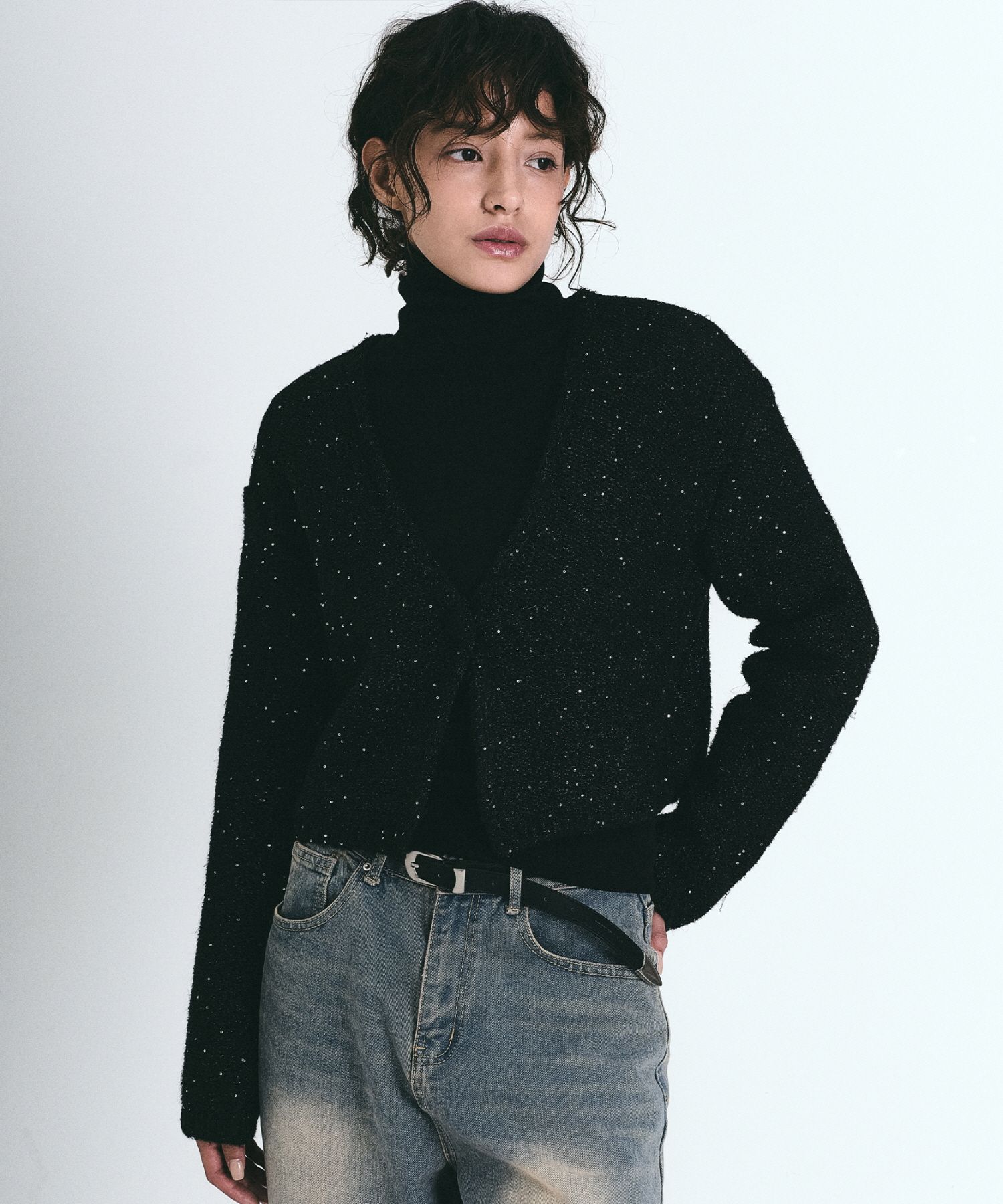 MUSINSA | NICK&NICOLE TWINKLE CROP WOOL KNIT CARDIGAN_BLACK