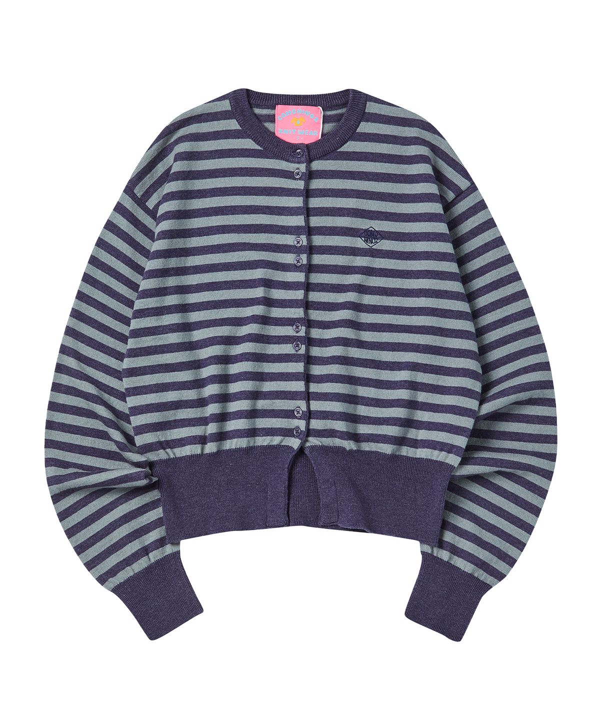 꼬모니노즈(COMONINOZ) W BUTTON STRIPE CARDIGAN [VIOLET]