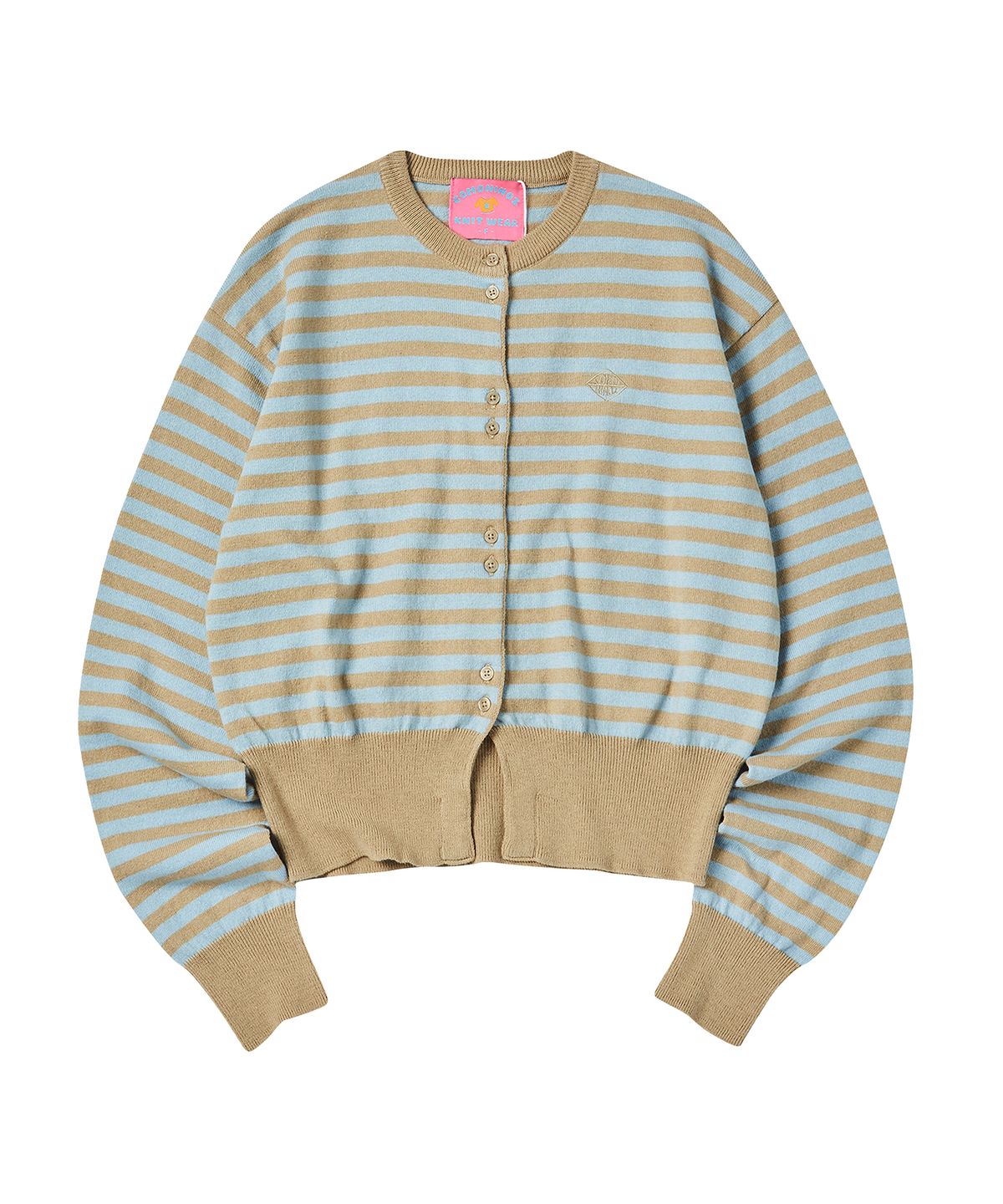 꼬모니노즈(COMONINOZ) W BUTTON STRIPE CARDIGAN [BEIGE]