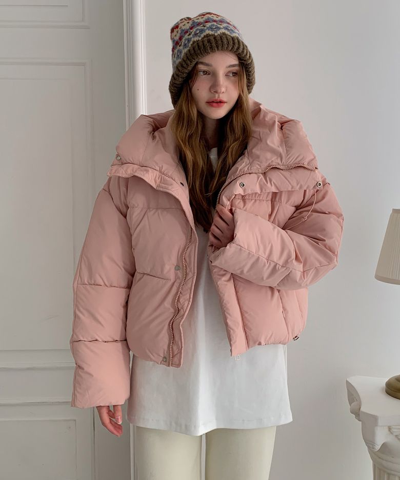 High Neck Hood Short Puffer Jacket (3colors)