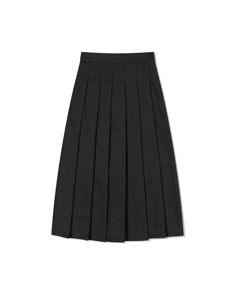 Soft Pleated Midi Skirt (CHARCOAL)