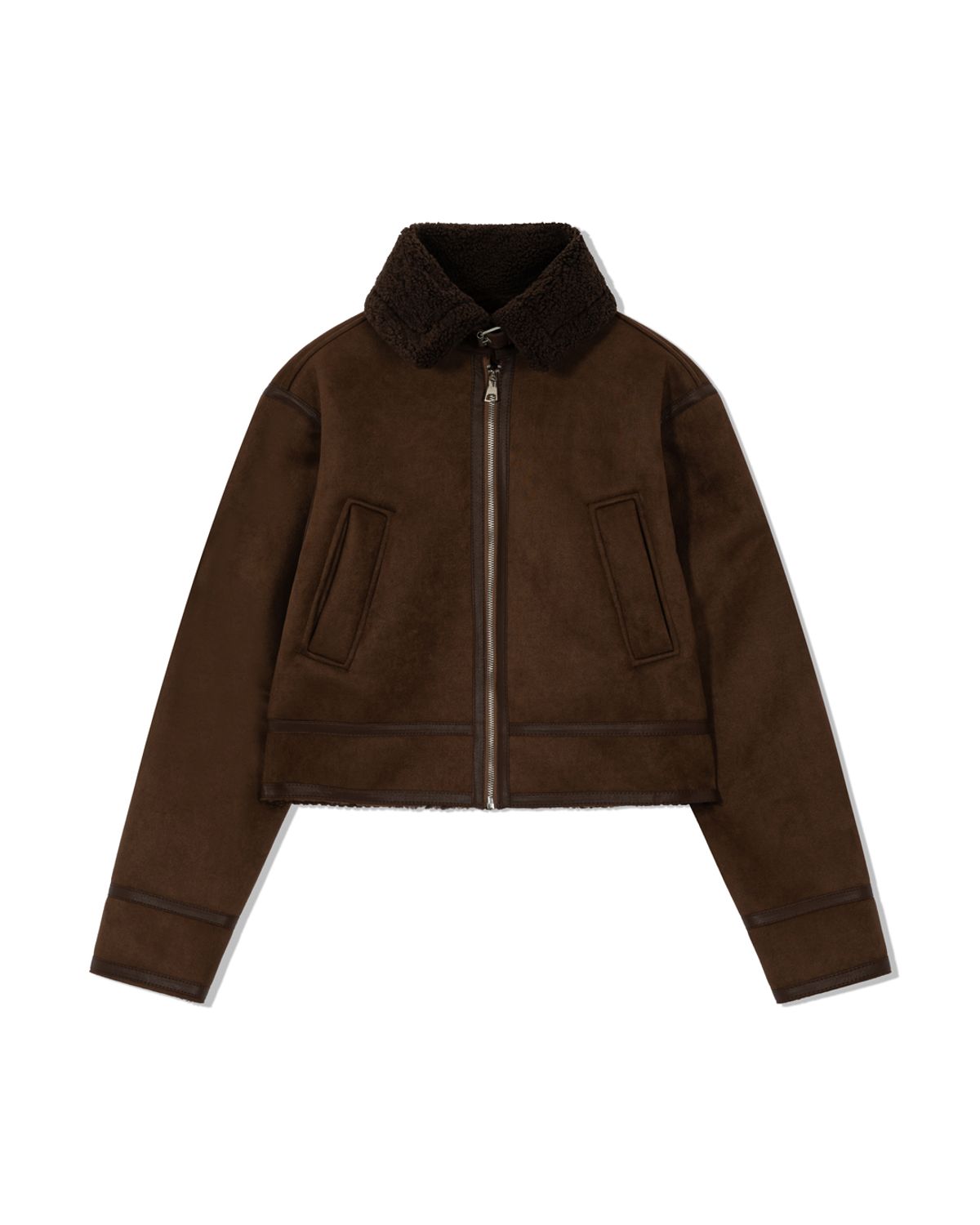 모아(MOAA) Cropped Faux Shearling Jacket (WALNUT)