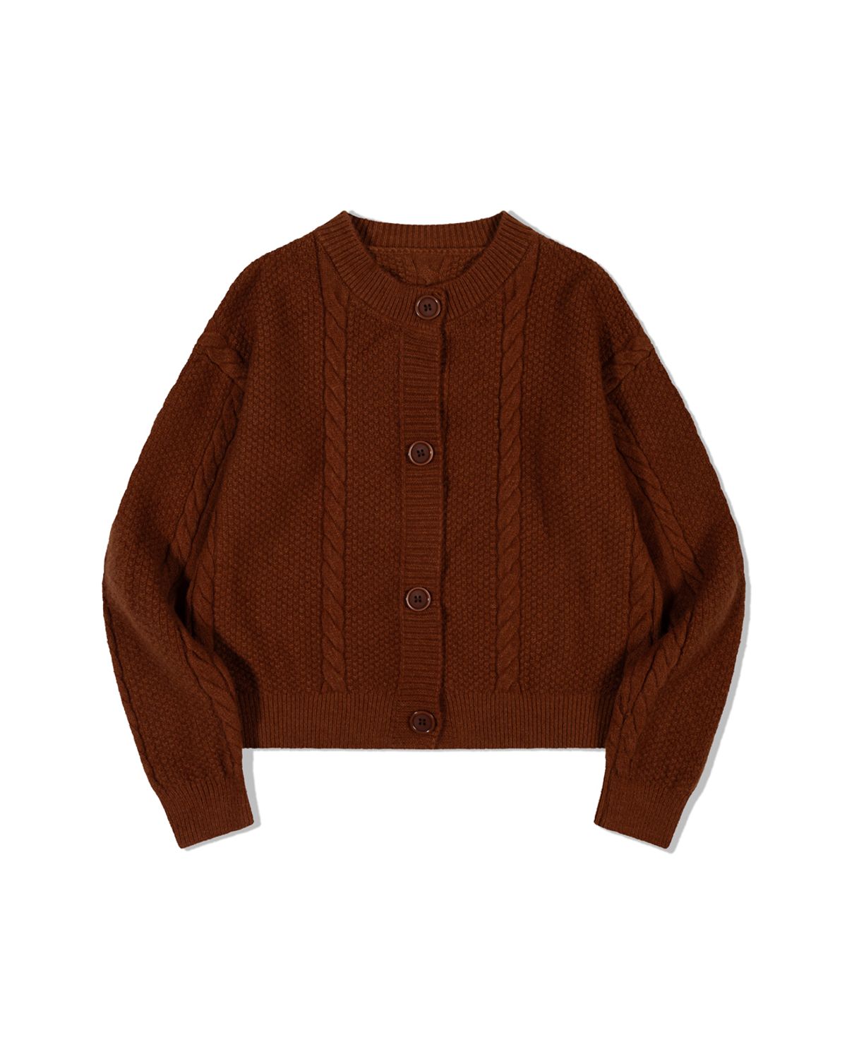 모아(MOAA) Chunky Cable Knit Cardigan (BROWN)