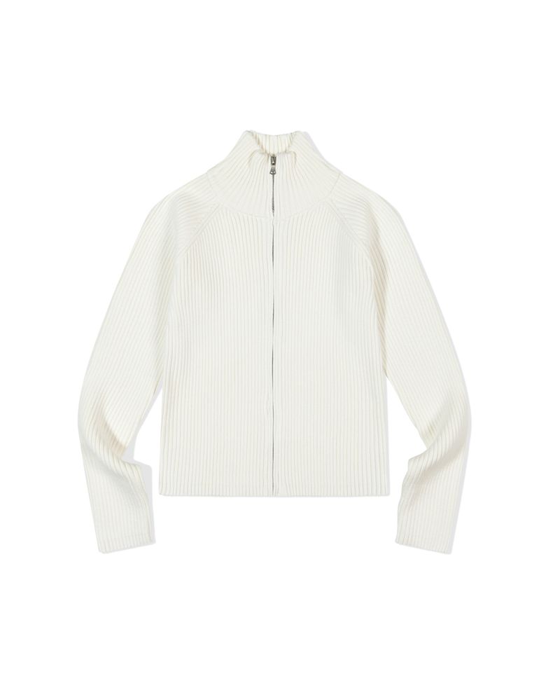 Ribbed Mock Neck Zip-Up (IVORY)