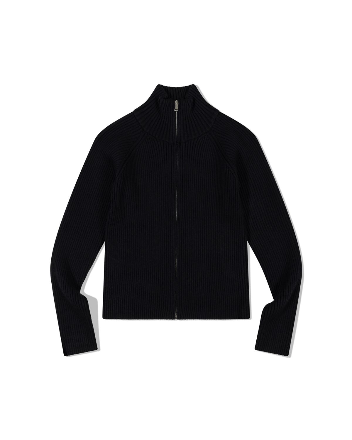 모아(MOAA) Ribbed Mock Neck Zip-Up (BLACK)