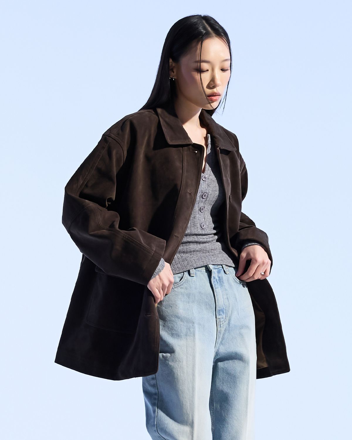 모아(MOAA) Vintage Suede Utility Coat (BROWN)