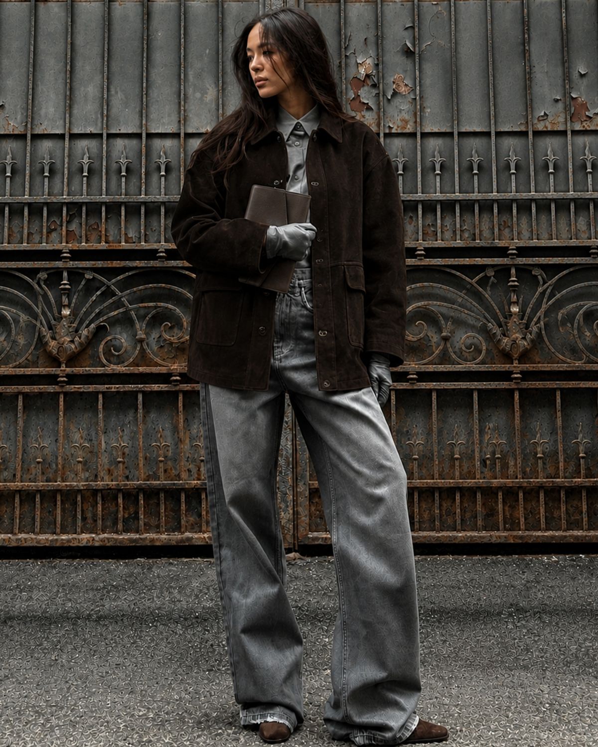 모아(MOAA) Vintage Suede Utility Coat (BROWN)