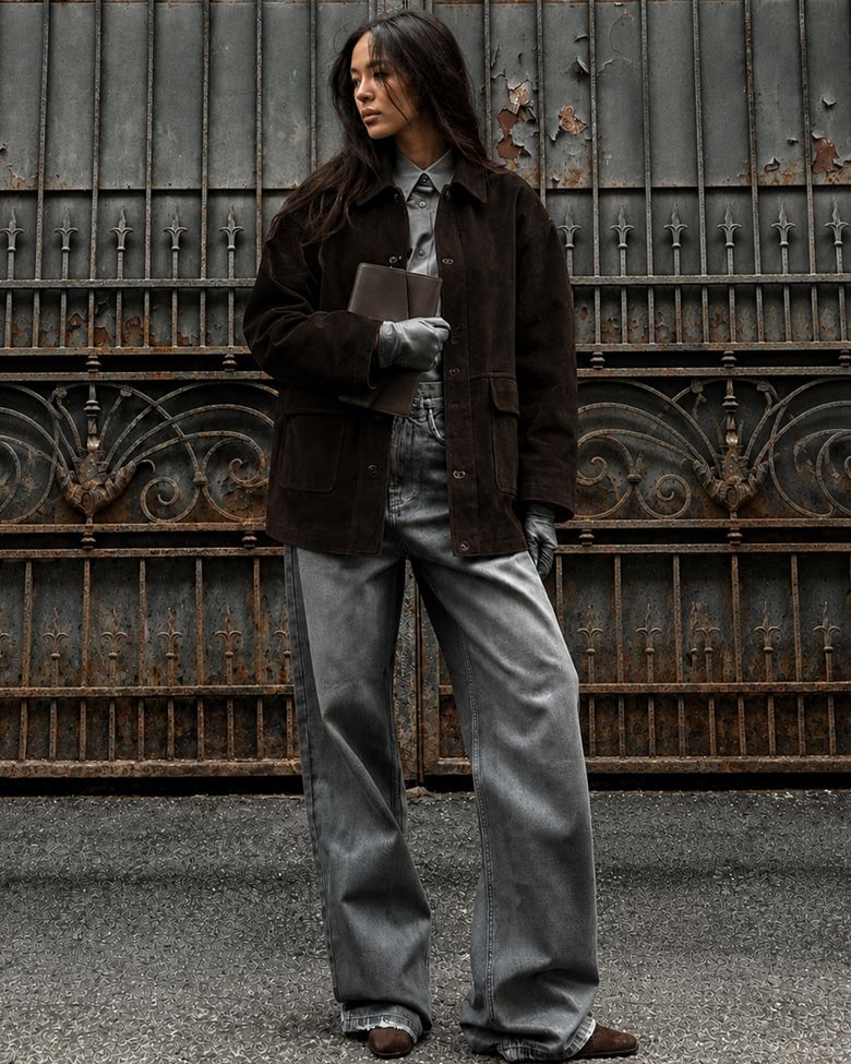 Vintage Suede Utility Coat (BROWN)