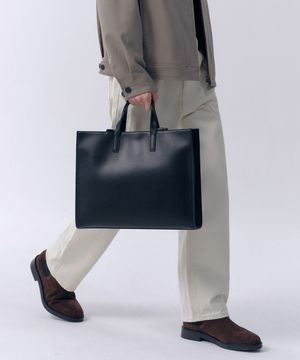 신세틱 레더 렉탱글 숄더 토트 백_미디엄 [블랙]