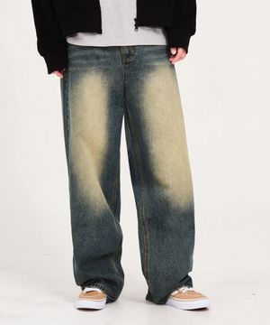 루즈 워시드 벌룬핏 와이드 데님 팬츠 유니섹스 (옐로우블루)