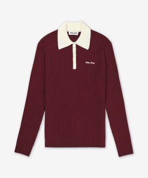 캐시미어 로고 배색 폴로 니트 - 버건디 / MMLA351580F038I