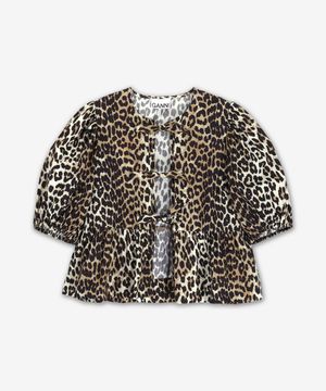 프린트 코튼 포플린 페플럼 블라우스 셔츠 - 레오파드 / F9116943