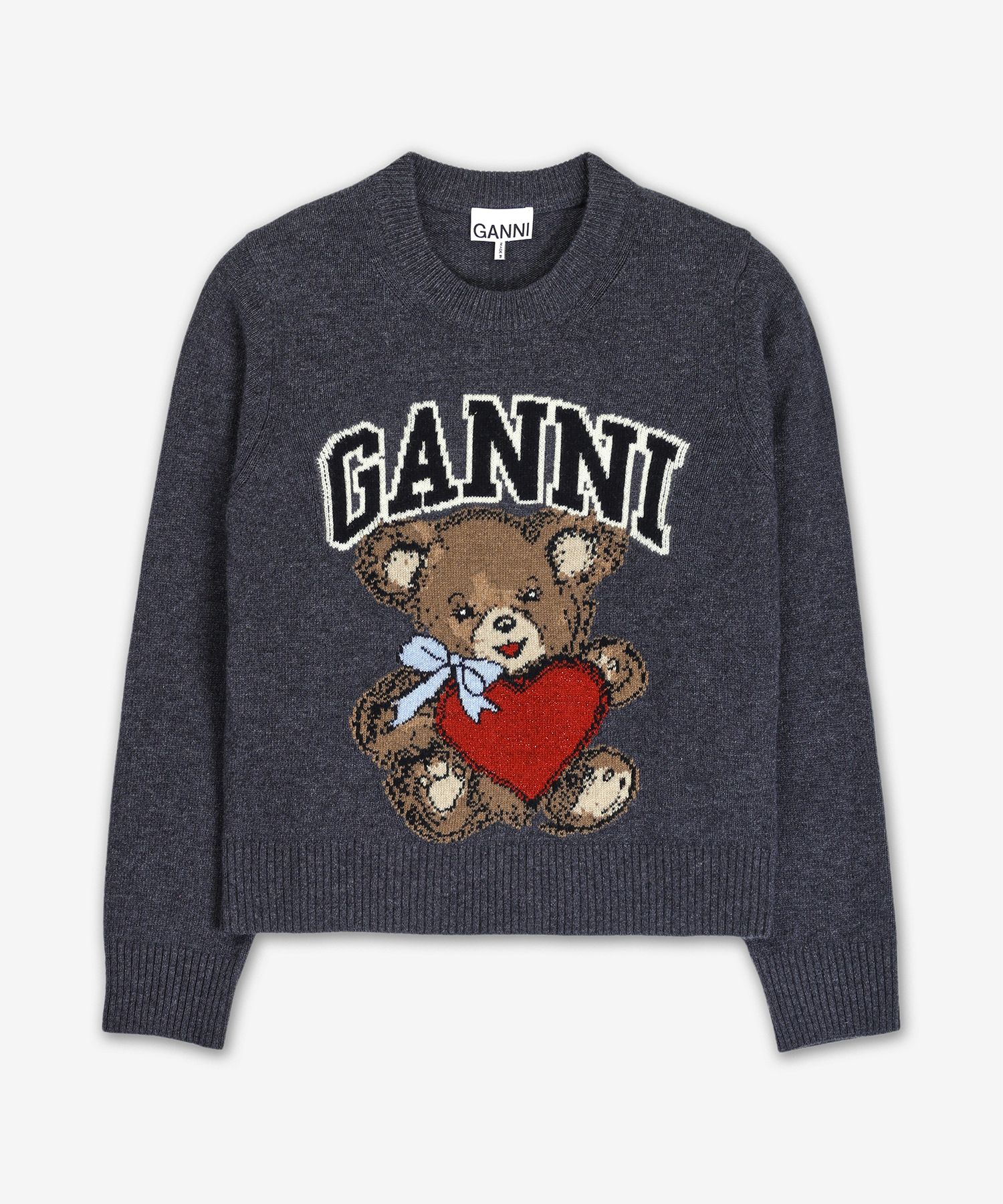 MUSINSA | GANNI Graphic Wool Mix Bear Crewneck Knit - Gray Quill 