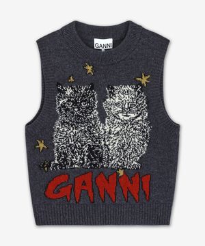 그래픽 울 믹스 캐츠 베스트 - 그레이 퀼 / K2375084