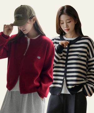 [2PACK](단가라ver.추가)코스에그 자수 투웨이 니트집업 가디건_43CA1763