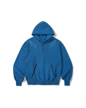 Garment dyed button hoodie / Pigment blue