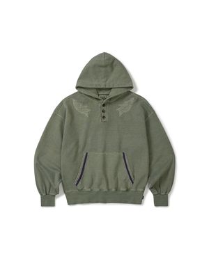 Garment dyed button hoodie / Pigment green