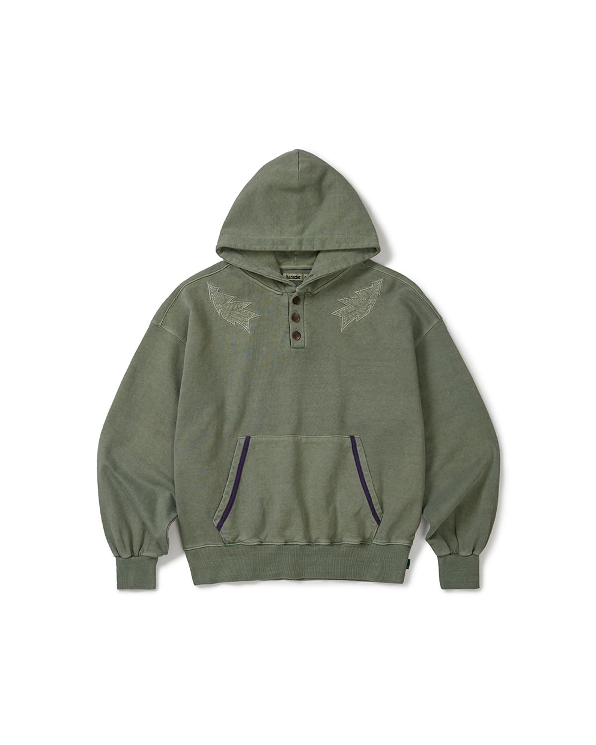 카락터(KARACTOR) Garment dyed button hoodie / Pigment green
