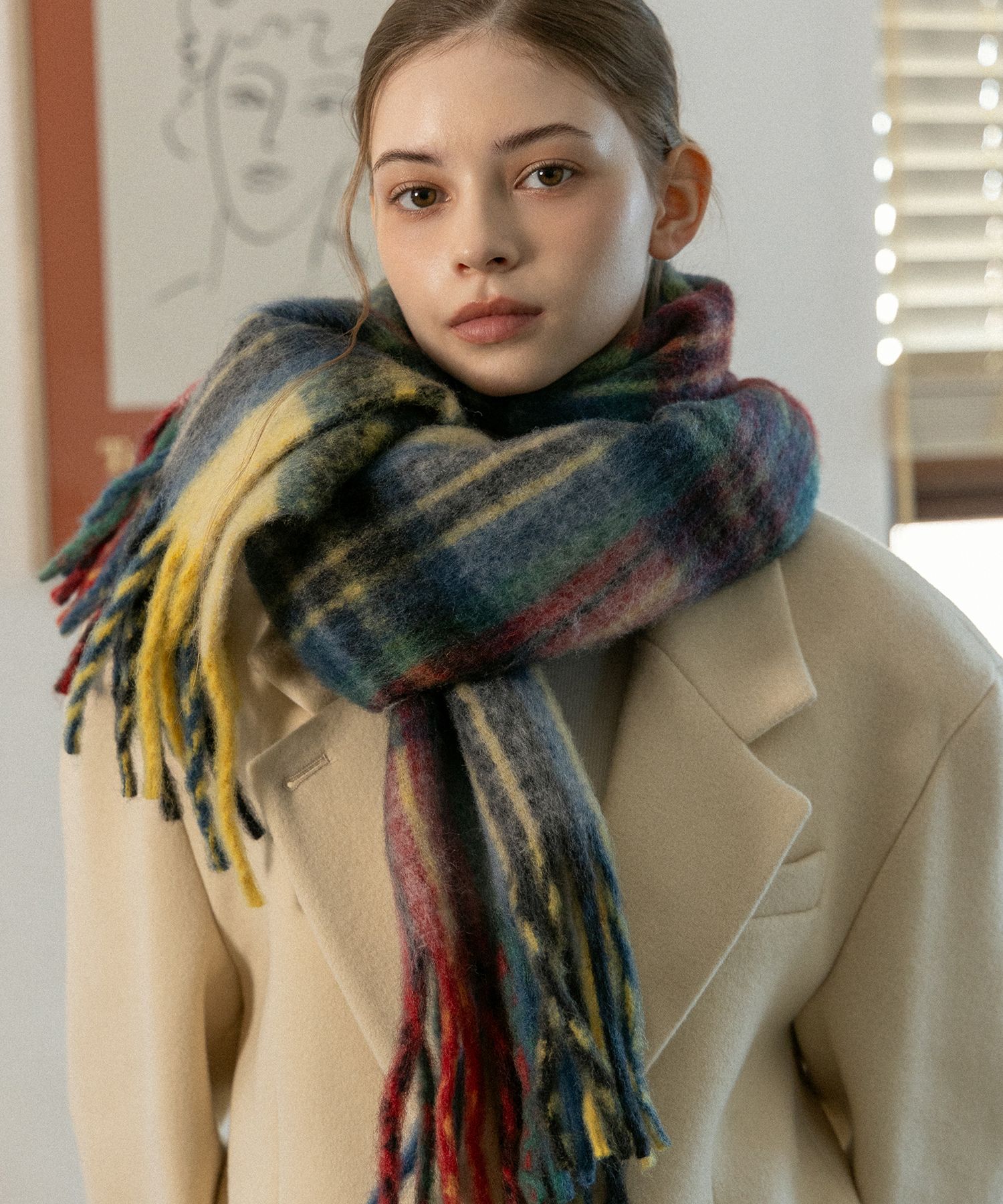 ●TATIANA● Snug Checked Wool Blended Muffler MF8108 Red 500 MUSINSA | TATIANA Rustic Weave Check Wool Blended Muffler MF8128