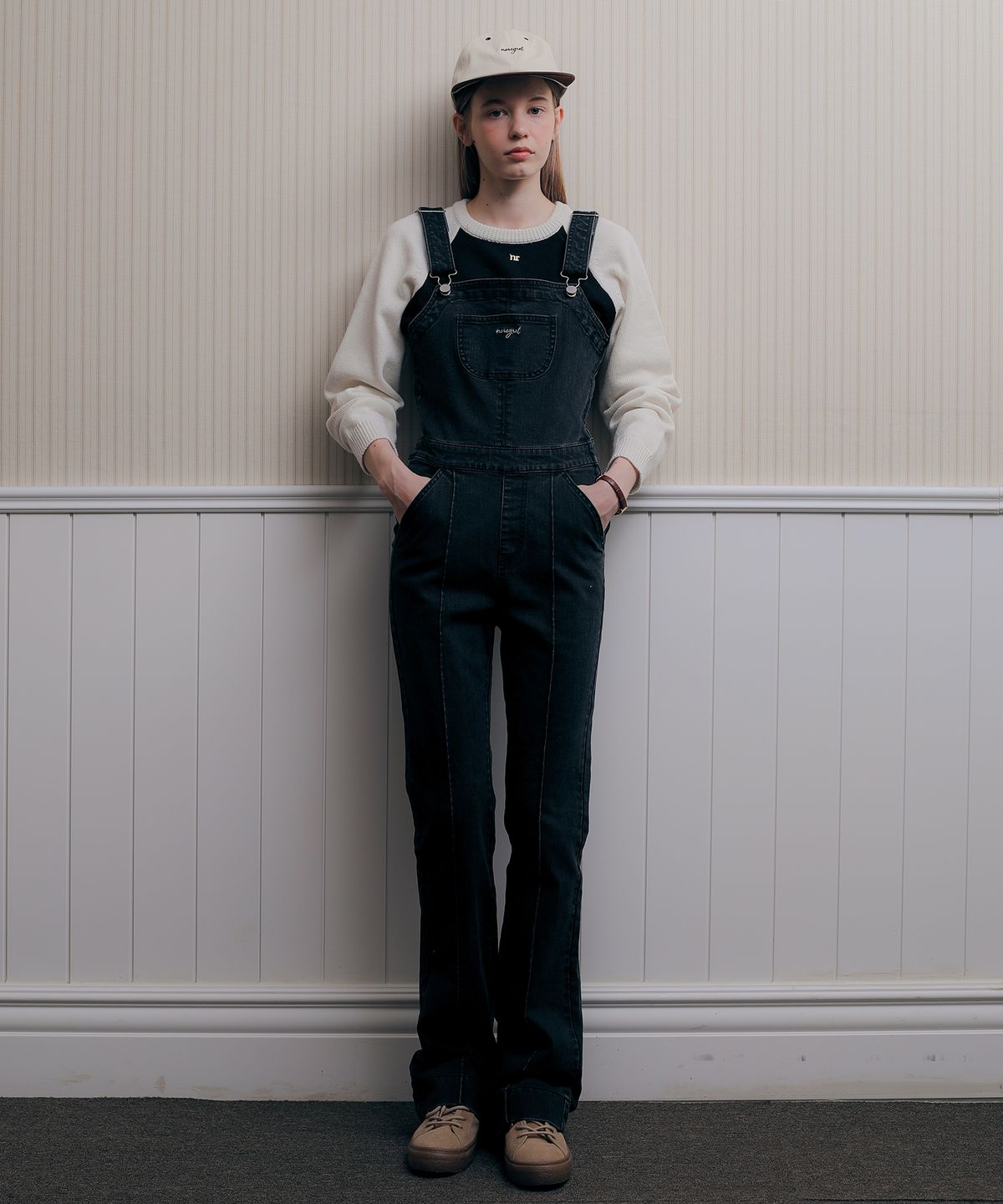 노리그렛(NOREGRET) Boots-Cut Overall Denim Pants_Black