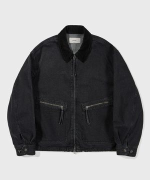 빈티지 패치 포켓 데님 워크 자켓_차콜