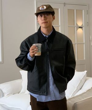 [유튜버 PICK] 비건 레더 워크 자켓_블랙