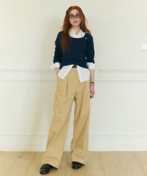 코튼 와이드 치노 팬츠 베이지