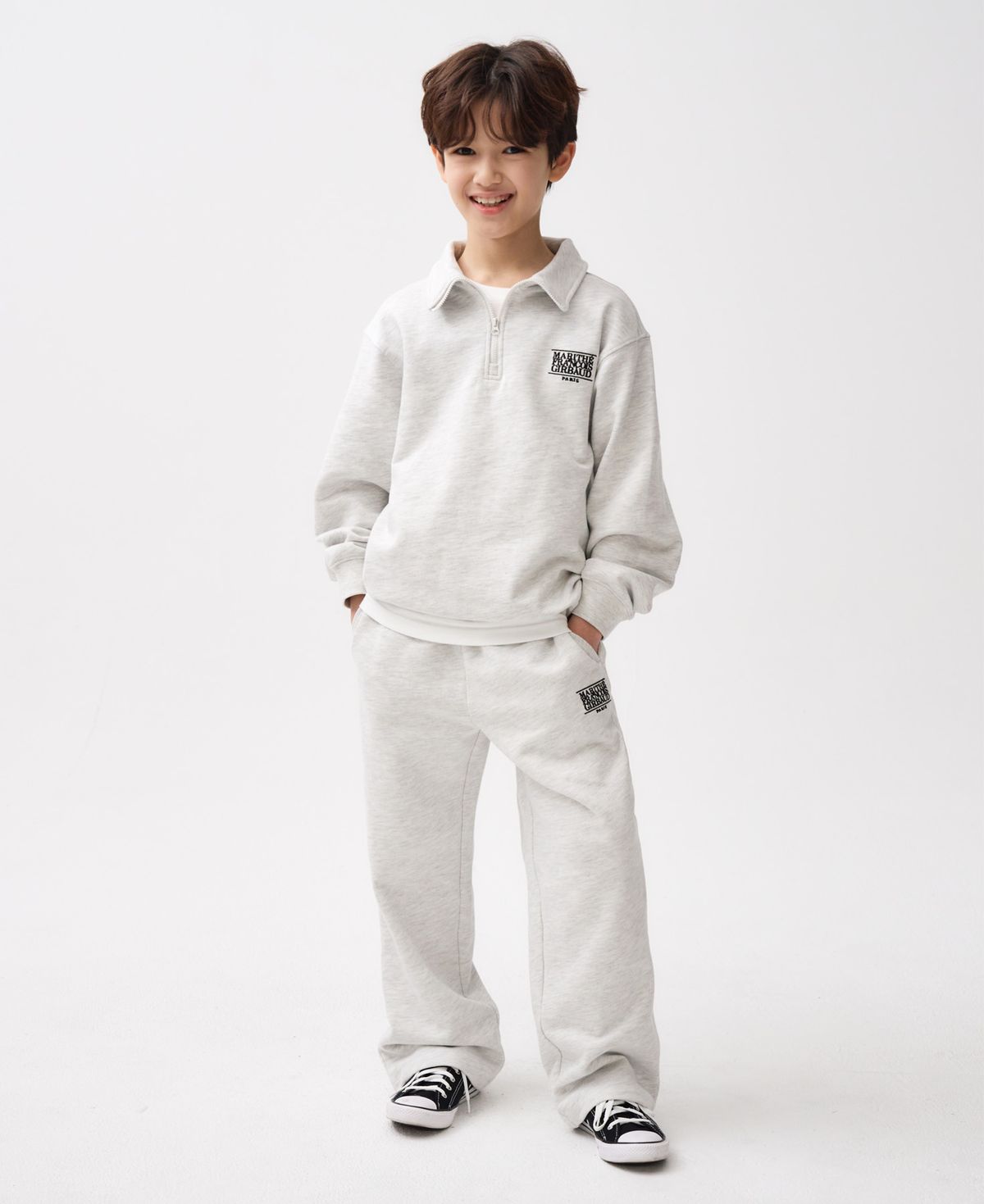 마리떼 키즈(MARITHÉ KIDS) KIDS CLASSIC LOGO HALF ZIPUP SWEAT SET-UP light heather gray