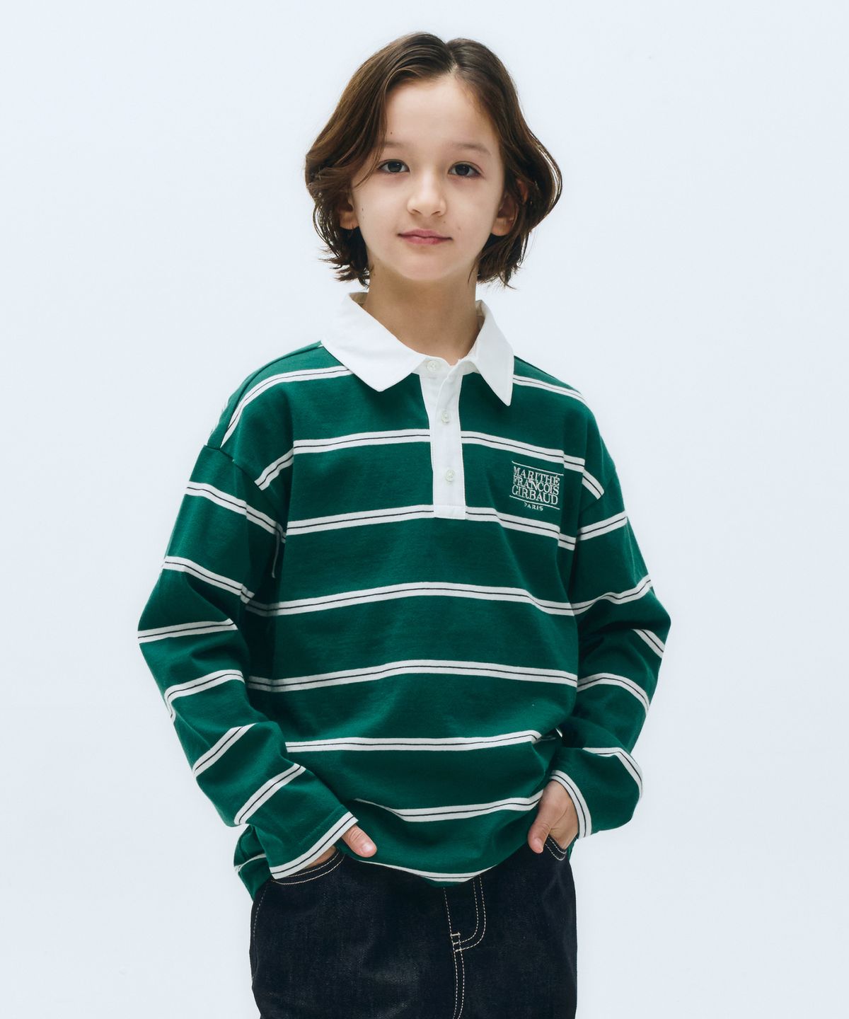 마리떼 키즈(MARITHÉ KIDS) KIDS COLLAR STRIPE LONG SLEEVE green