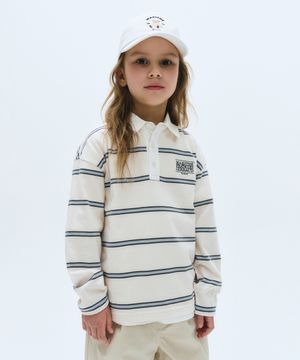 KIDS COLLAR STRIPE LONG SLEEVE ivory