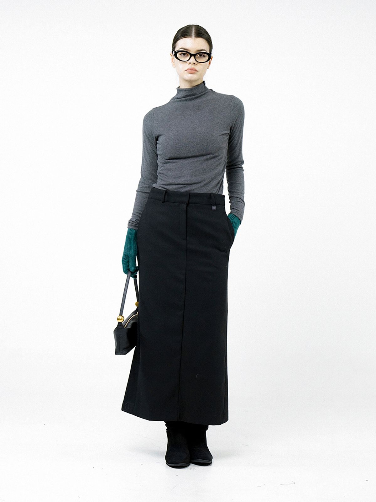 챈세스노이(CHANCE'S NOI) Back-Slit Wool Long Skirt - Black /W244SK01BK