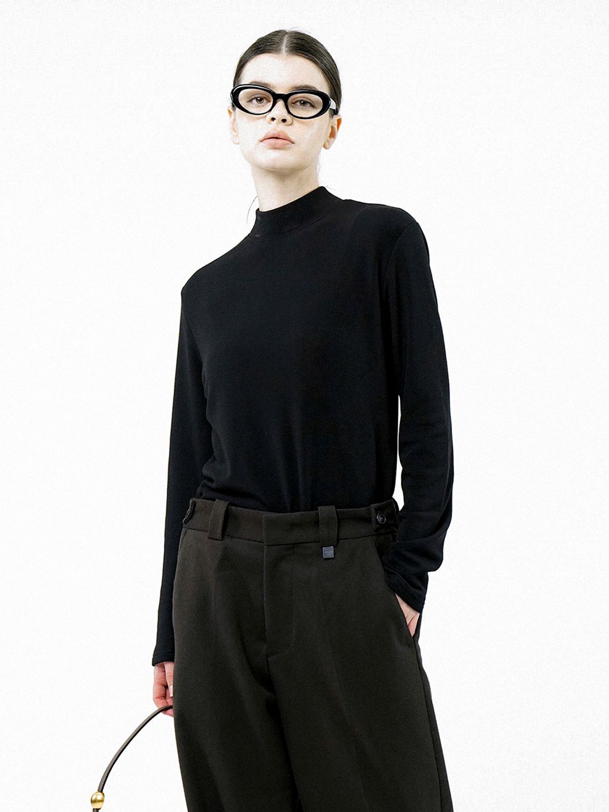 챈세스노이(CHANCE'S NOI) Fleece Half Turtleneck - Black /W244TP02BK
