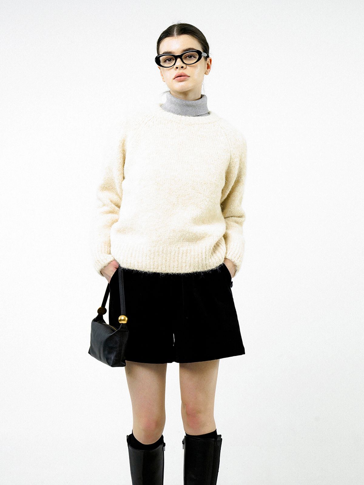 챈세스노이(CHANCE'S NOI) Boucle Reglan Round Knit - Ivory /W244TP04IV