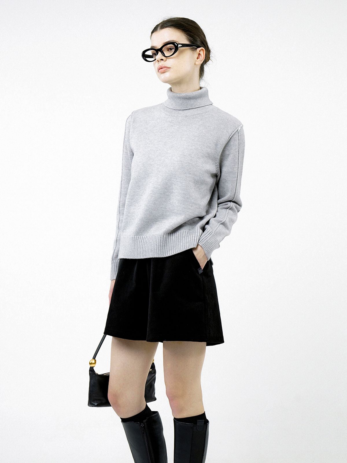 챈세스노이(CHANCE'S NOI) Soft Slit High Turtleneck - Melange /W244TP06ML