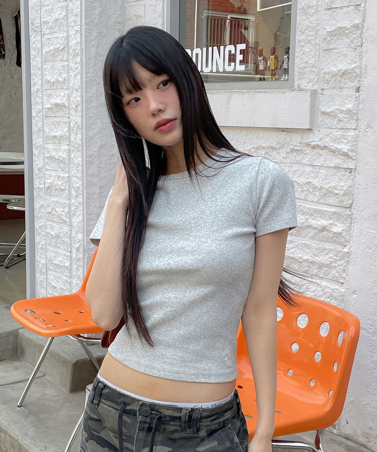 후아유(WHO.A.U) Ribbed Short Sleeve T-shirt / WHRAG2421F