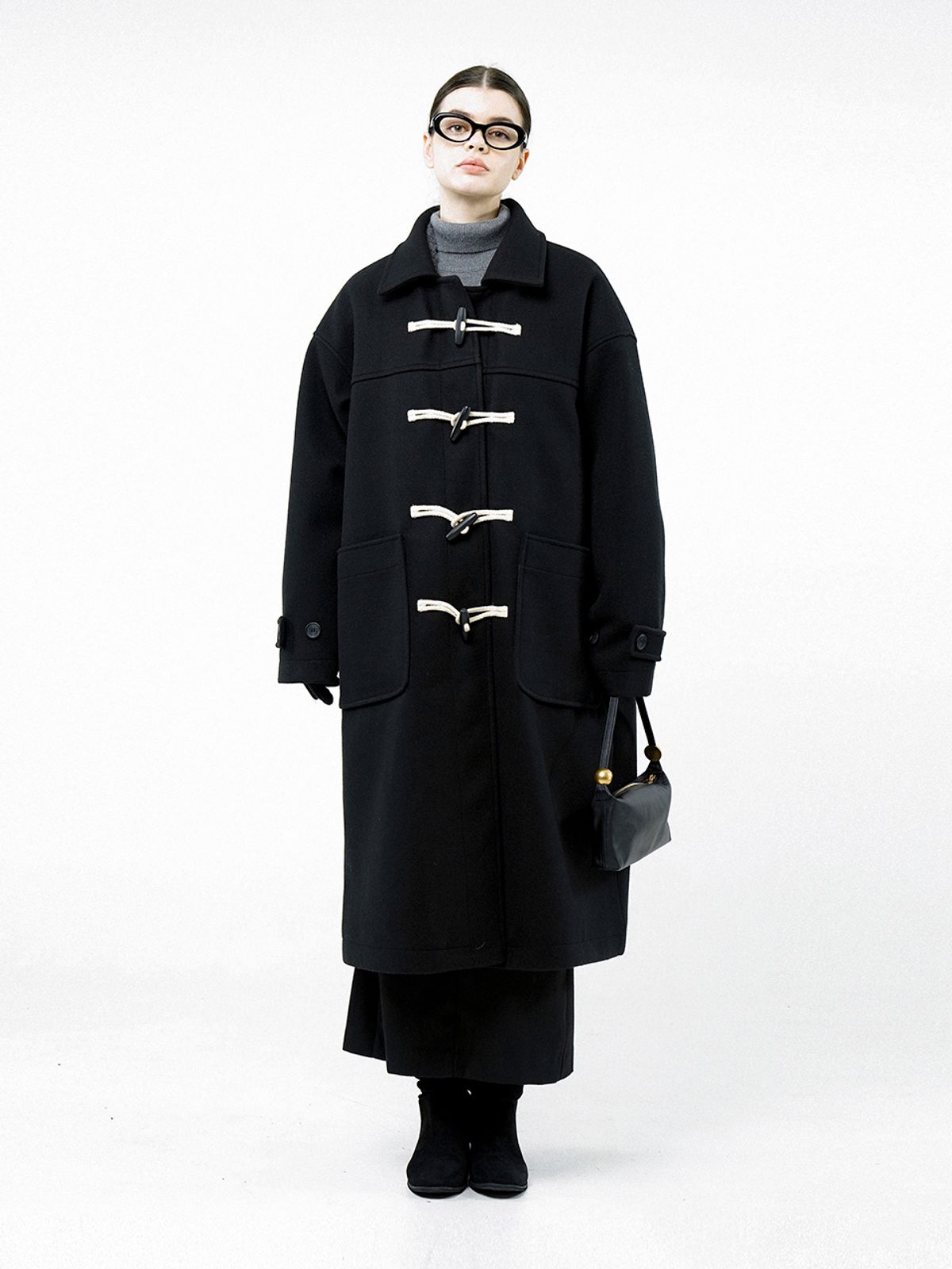 챈세스노이(CHANCE'S NOI) Oversized Snap Duffel Coat - Black /W244OT01BK